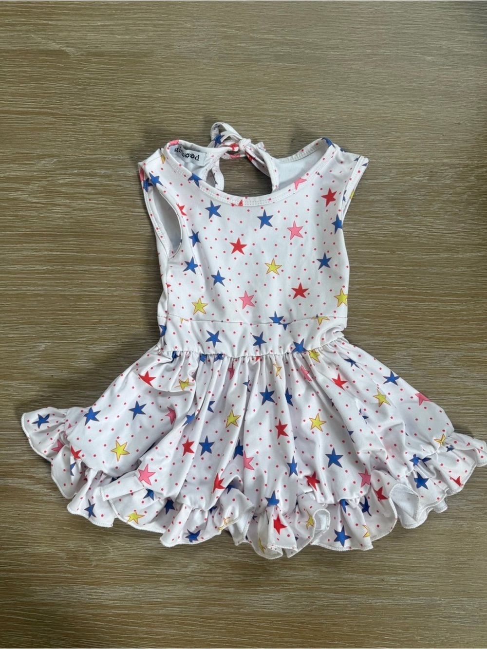 Girlhood brand baby girls white star print design ruffle tank dress size 2 years